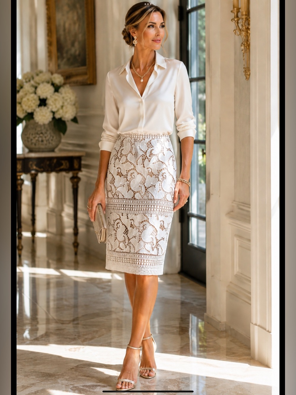 NWT WHBM Lace Pencil Skirt Size 2 White Nude Lined Floral Crochet MIDI